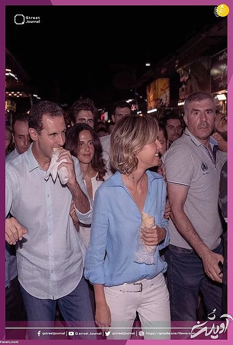 ساندویچ خوری بشار اسد و خانواده اش در خیابان‌ های دمشق/ عکس